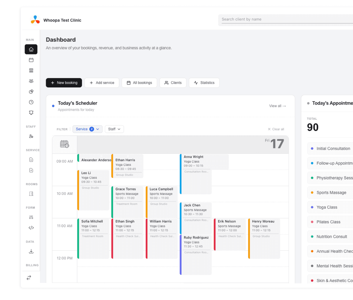 Whoopa booking dashboard