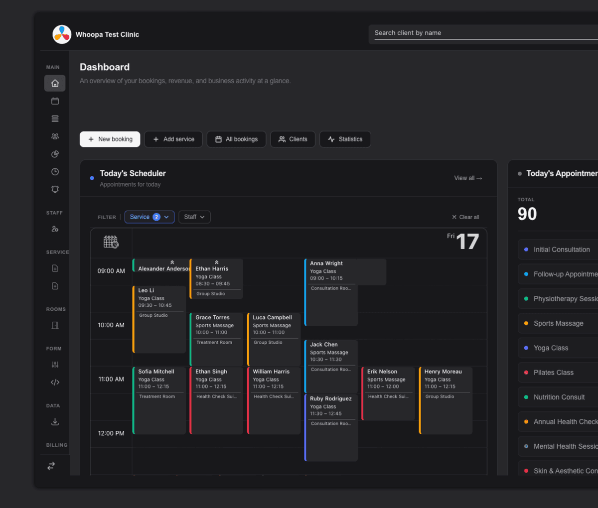 Whoopa booking dashboard